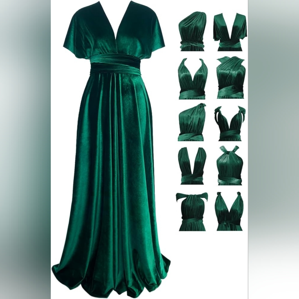 Green Velvet multi tie Dress